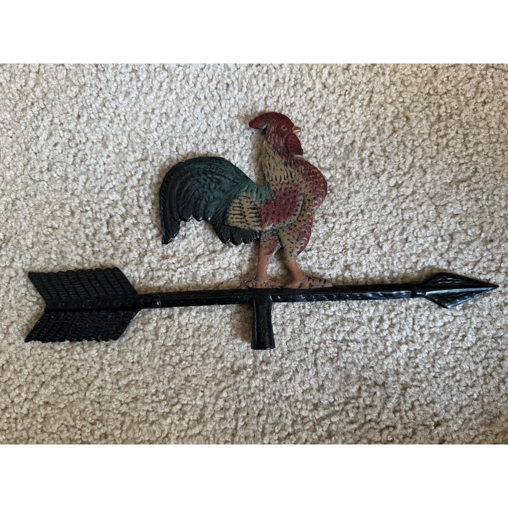 Vintage‎ Cast Iron Rooster Weathervane Miniature Country Farmhouse Decor Arrow